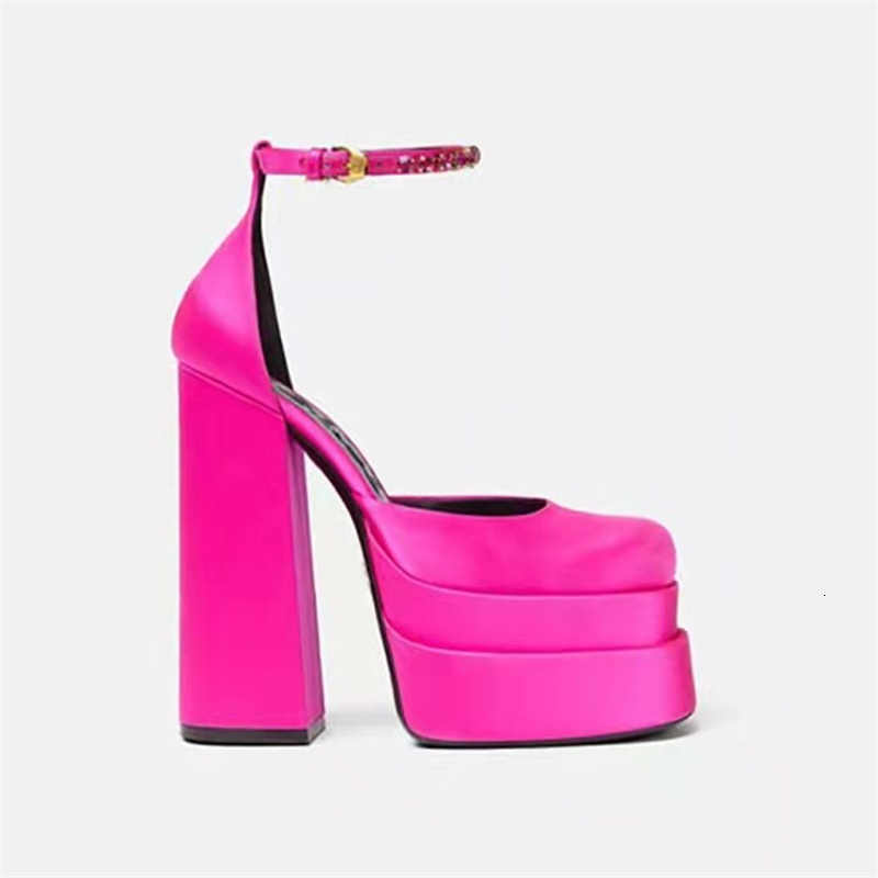 

Dress Shoes Brand Women Sandals Summer Shoes Sexy Thick High Heels Platform Black Red Yellow Dress Party Wedding Shoes Pumps 230316, Purple 2