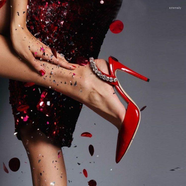 

Dress Shoes High Heel Sandals Women's 2023 Summer French Baotou Sexy Luxury Rhinestone Patent Leather Pointed Toe Red Heels Party, Apricot