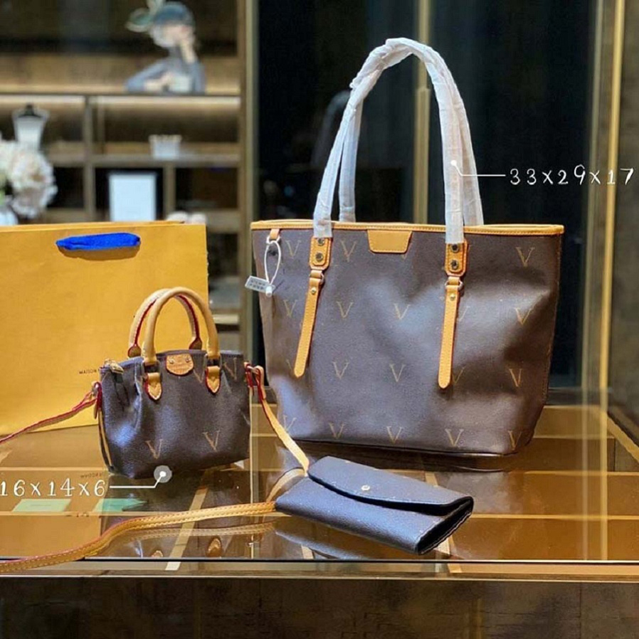 

Designer Three-piece bag Totes Backpack Luxury Brand Zipper Wallets Women HandBags Tote Real Leather Bags Lady Plaid Purses Duffle Luggage by brand 053, #26