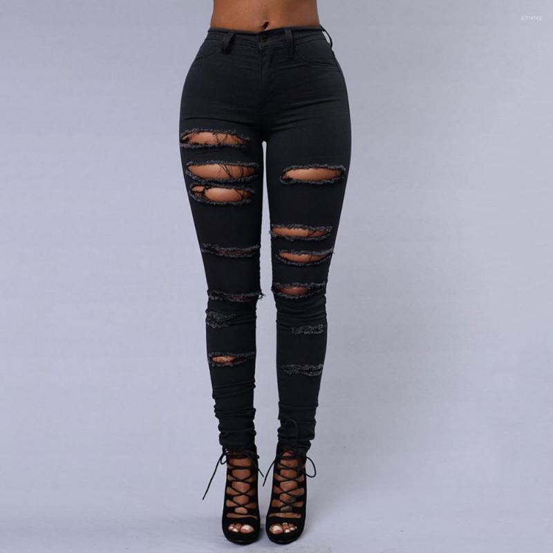 

Women' Jeans Elastic Fashion Women Skinny Ripped Hole Denim Comfortable Pants Ankle Length For Trip, Black