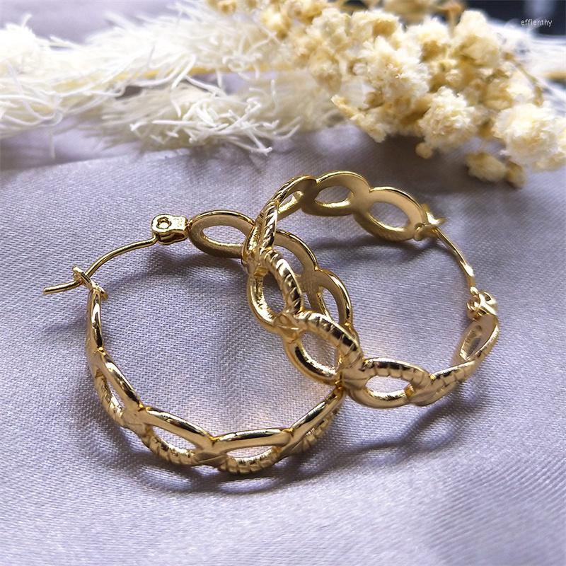 

Hoop Earrings Fashion Circle Earring For Women Stainless Steel Gold Color Big Twisted Link Jewelry Pendientes De Aro E9525S02