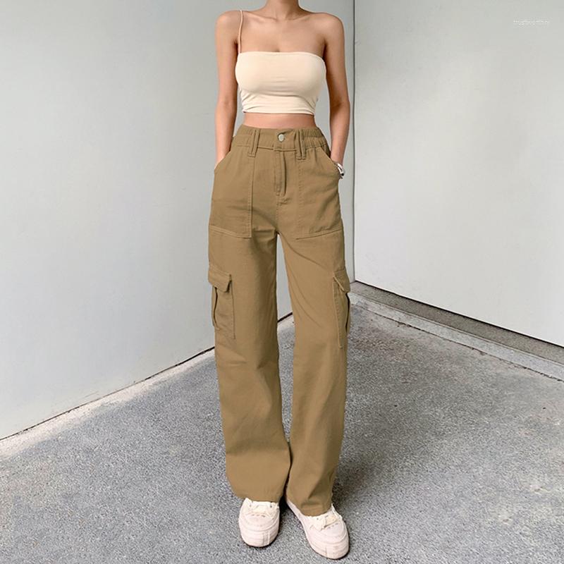 

Women' Jeans Retro Women High Waist Denim Pants Solid Color Straight Leg Boyfriend Vintage Relaxed Fit Cargo Streetwear With Pockets, Gray