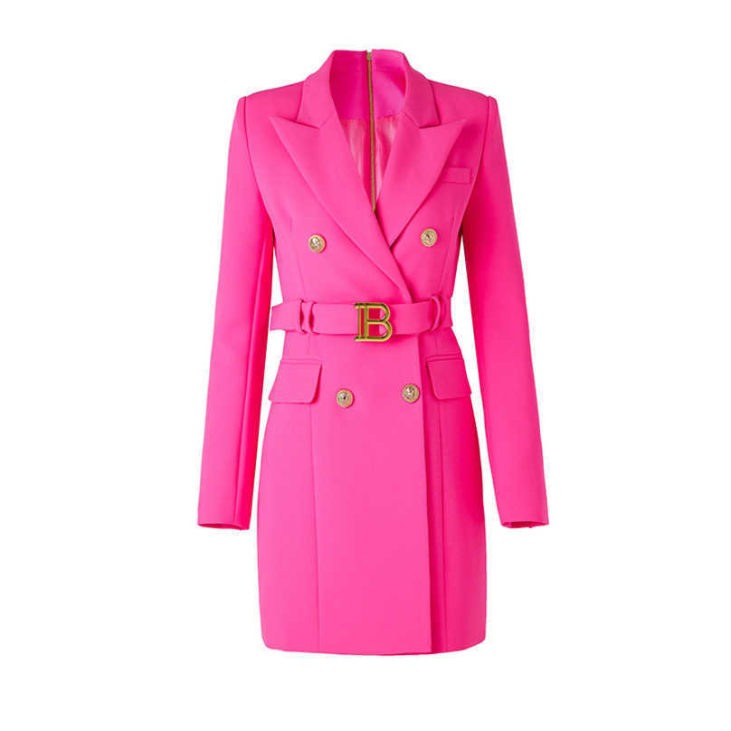 

Autumn Winter Long Sleeve dresses coat Lace Slim Fitlogo brand Dress Fluorescent Pink Quad Button Commuter Suit Dress, Green2