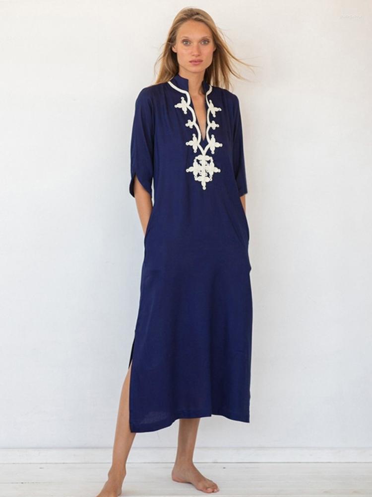 

Women's Swimwear Kaftans For Women Embroidery Beach Dresses Short Sleeve Bikini Cover Up Long Elegant Tunic Summer Bathing Suits Beachwear, Black kaftan dress