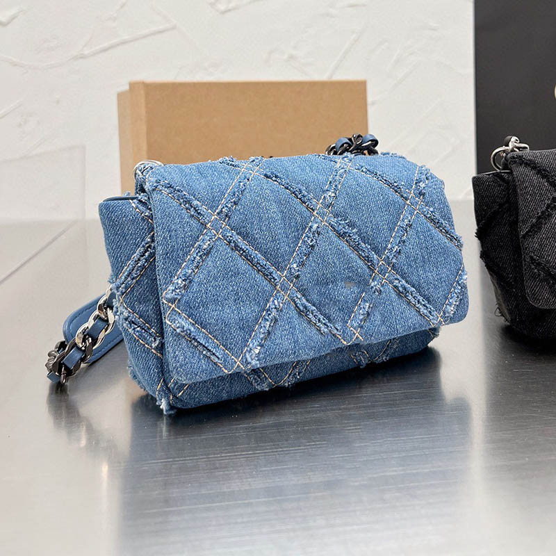 

French Women Denim Vintage Shoulder Bag Double Quilted Mini Outdoor Crossbody Bag Card Holder Fanny Pack Suitcases Multi Pochettes Coin Purse Classic Flip Key Pouch, Box