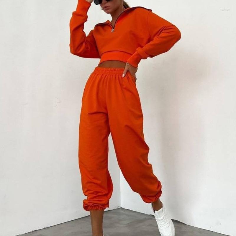 

Women's Tracksuits Elegant Lapel Zip Pullover & Elastic Waist Long Pant Outfits Casual Sleeve Loose 2Pc Suit Women Fashion Tracksuit, 04 white