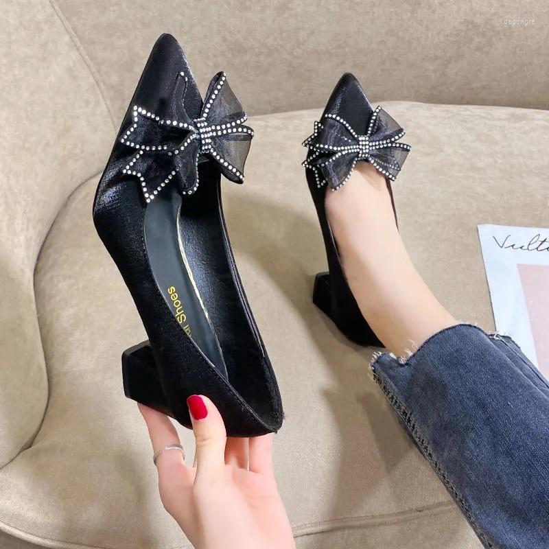 

Dress Shoes Zapatos Femininas Women Cute Black Bow Tie Spring & Summer Slip On Square Heel Pumps Lady Casual Office E6507g