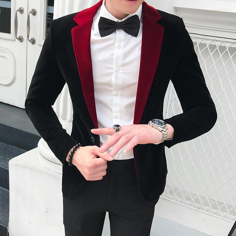 

Men' Suits 2023 Dress Male Body Free Velvet Korean Version Of The Wine Red Suit Men' Wedding Banquet, Black
