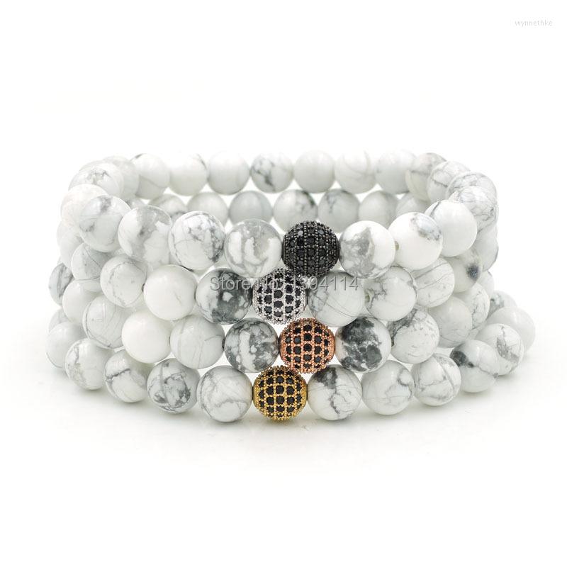 

Strand 8mm Micro Pave Black CZ Round Ball Beads & Howlite Elastic Rope