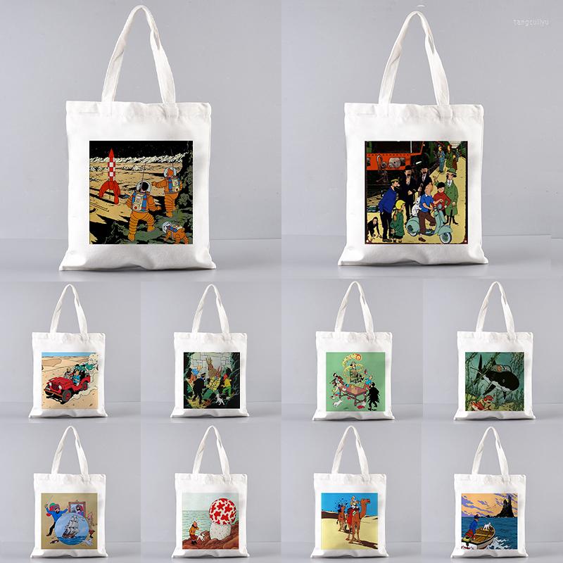 

Shopping Bags Tintin Print Tote Fashion Funny Shoulder Bag Cute Canvas Harajuku Large Capacity Messenger Women Cool Wallet, 05