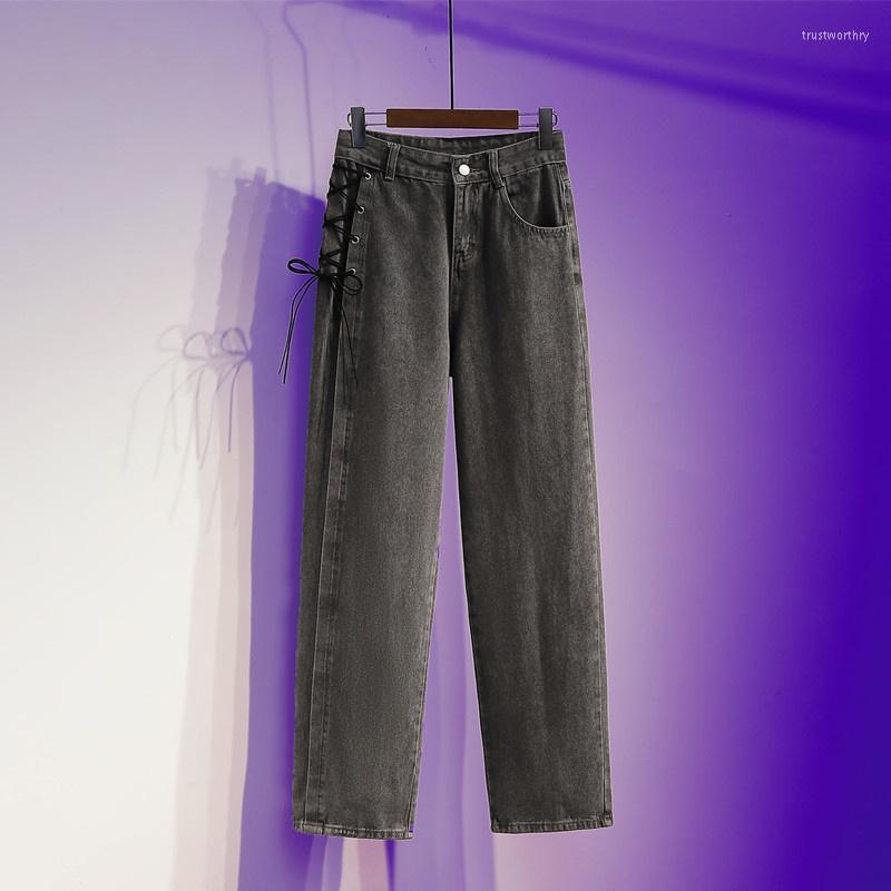 

Women' Jeans 2023 Women' Street Casual High Waist Pants Korean Fashion Straight Cotton Loose Female, Dark grey