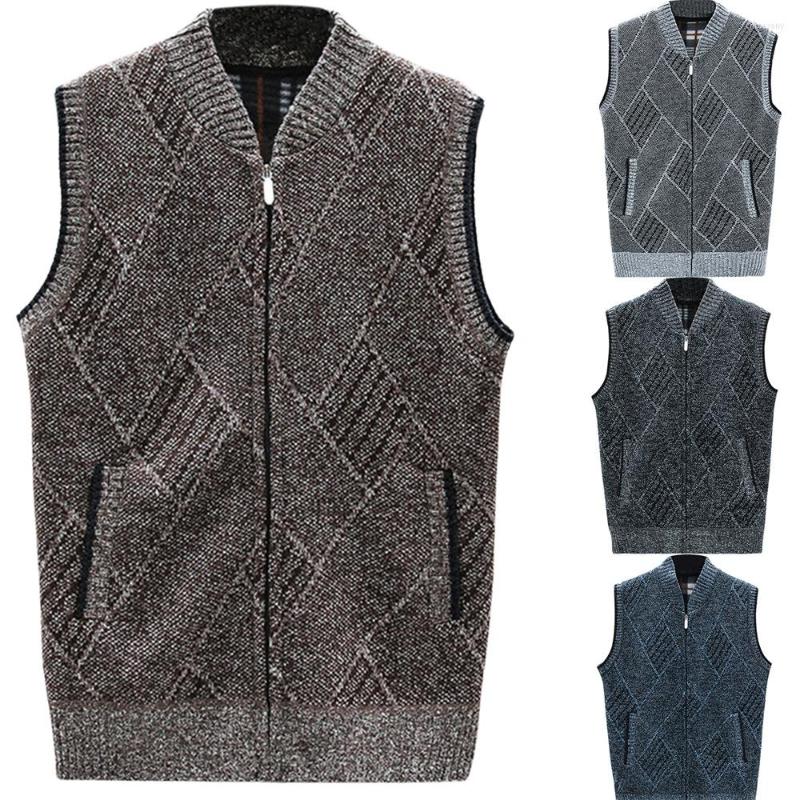 

Men's Vests 2023 Men Diamond Pattern Sweater Vest Casual Sleeveless Knitted Zipper Sweaters Male Comfortable Knitwear For Autumn Winter, Dark grey