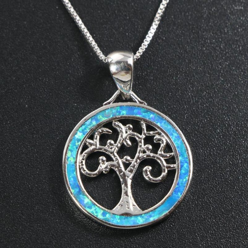 

Charms JLP290 Blue Happy Tree Opal Pendant Necklace Jewelry Gift