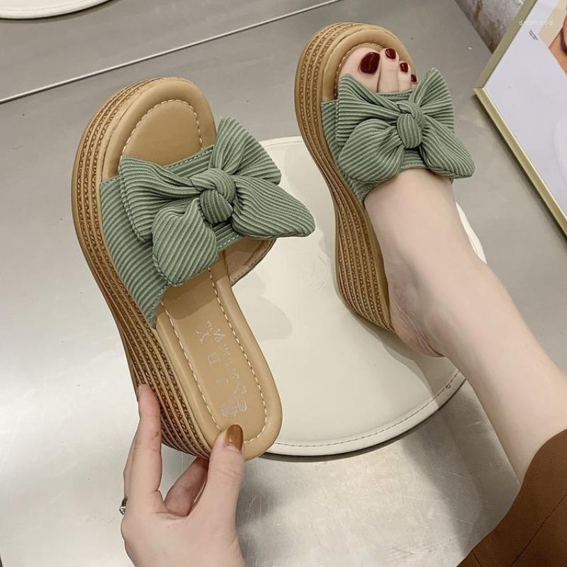 

Sandals Beauty Wedge Slippers Suede Bow Platform Shoes Ladies Slip-on Open Toe Fashion Thick Bottom, Yellow