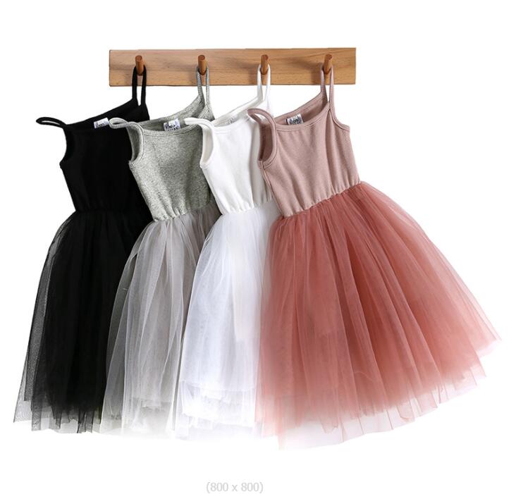 

Girls' suspender dress rib patchwork gauze skirt princess skirt tutu dress, Gray