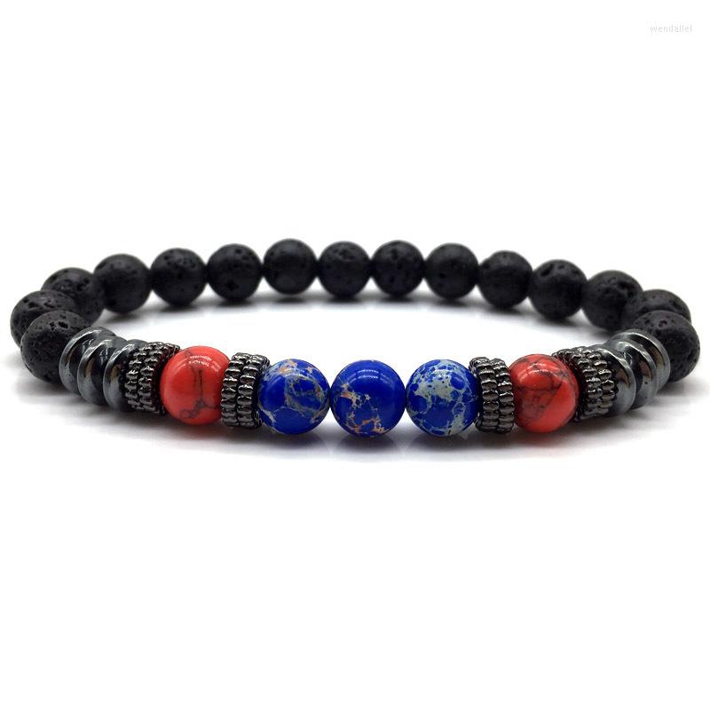

Strand Round Charm Bracelet Men 2023 Vintage Handmade 8mm Lava Stone Hematite Bead For Jewelry Gift