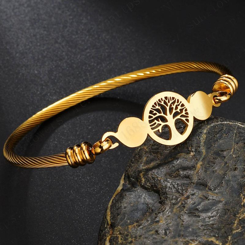 

Link Bracelets Chain Tree Of Life Bracelet Men's And Women's Retro Stainless Steel Fashion Jewelry Three Colors Accessories 2023