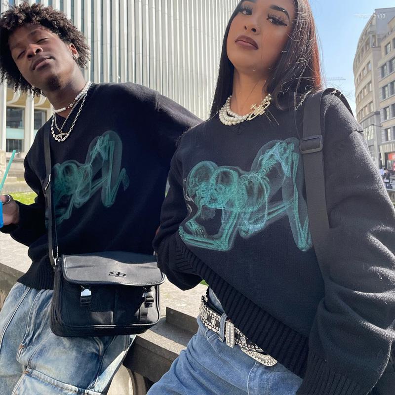 

Women' Sweaters Winter Clothes Women Skull Graphic Streetwear Knit Sweater Hip Hop Retro Pullover Casual Jumper Pulls Couples Knitwears, Black