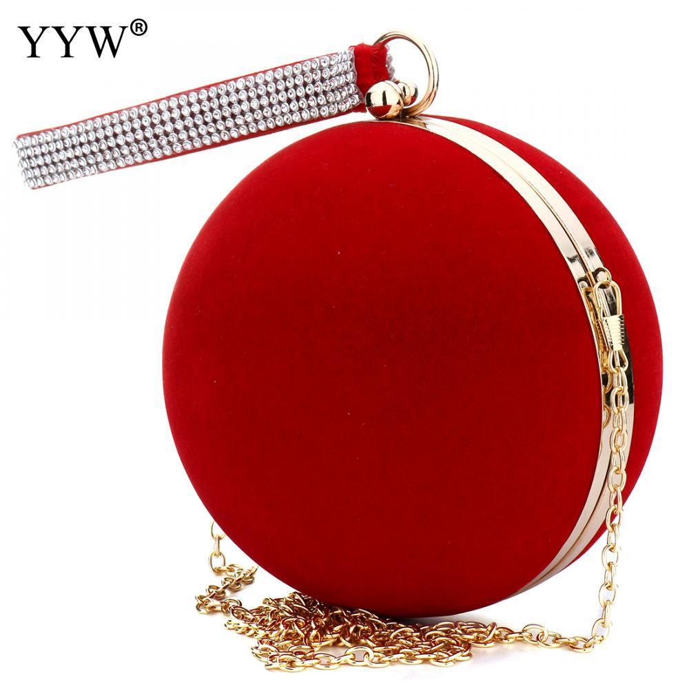 

Evening Bags Unique Velvet IronOn Lady Handbag Red Shoulder Bag Spherical Small Clutch Purse Chain Wallet Bolsos Mujer 230316, Black