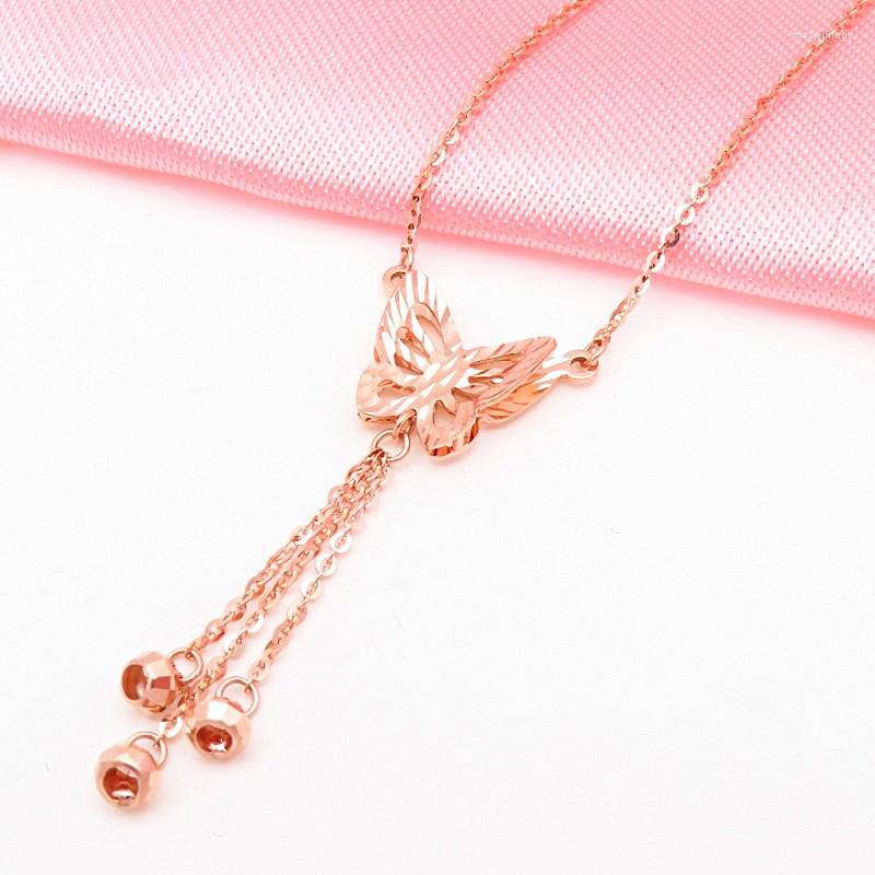 

Chains 585 Purple Gold Plated 14K Rose Fashion Tassel Butterfly Neckalce For Woman Light Luxury High-end Wedding Jewelry