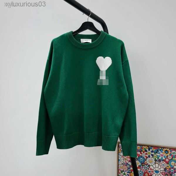 

Men's Hoodie Designer Amis Women's Knitted Sweater Hoodies Pure Color Loose Long Sleeve Neck Pullover Love Embroidered, White