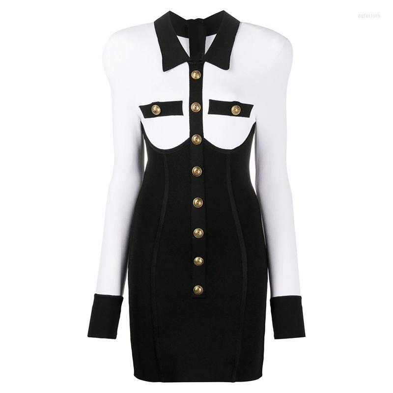 

Casual Dresses -XL High Quality 2023 Autumn And Winter Fashion Black White Stitching Knitted Stretch Bag Hip Slim Woman Dress, Model color