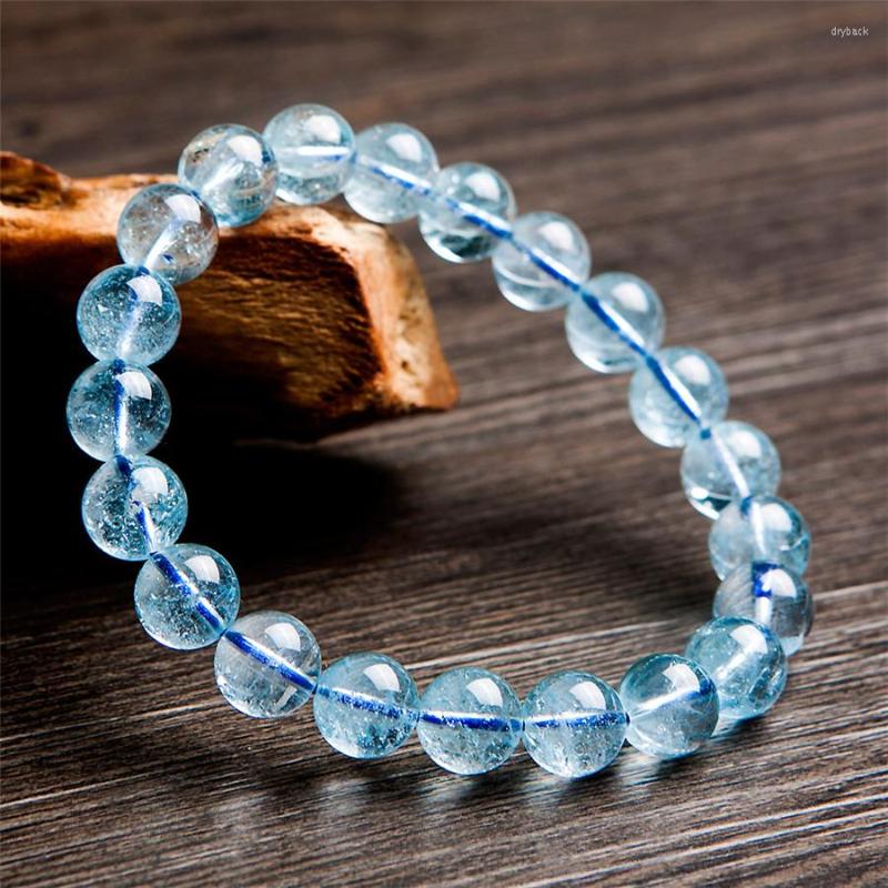 

Strand 9mm Precious Blue Natural To Paz Bracelets Women Female Transparent Clear Round Bead Healing Crystal Bracelet