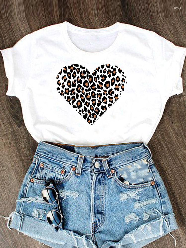 

Women' T Shirts Tee T-shirt Graphic Shirt Clothing Women Short Sleeve Summer Leopard Love Heart Valentine Cartoon Female Top Fashion, Mgq29458