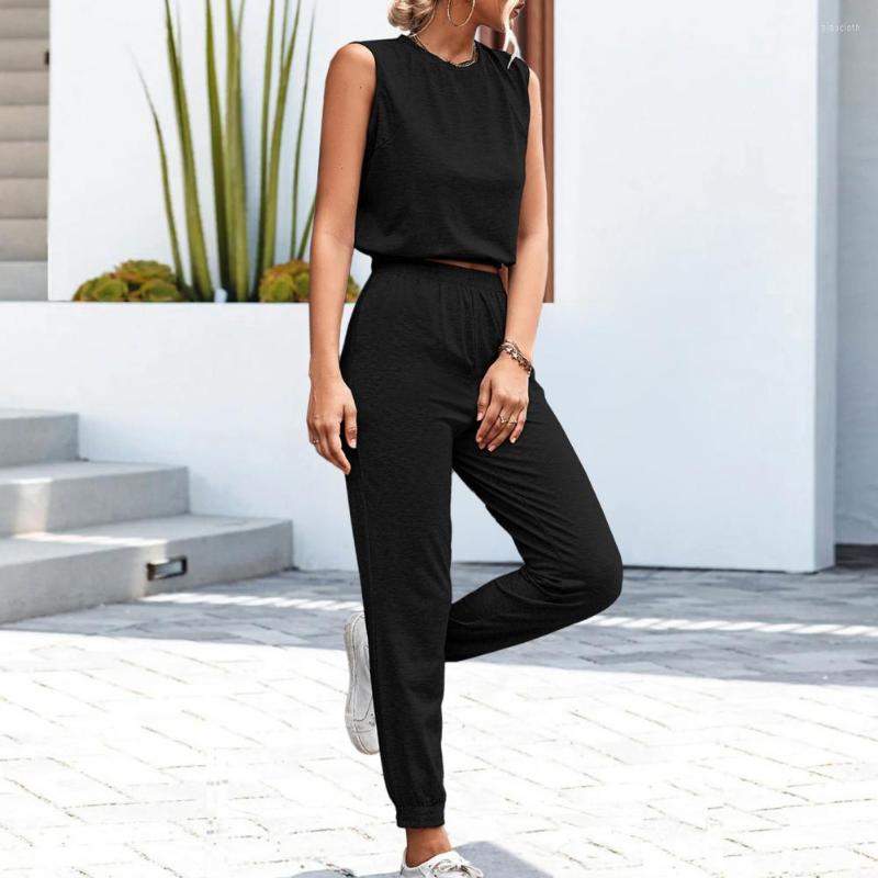 

Women' Two Piece Pants 2Pcs/Set Top Trousers Set Trendy Thin Vest Women Summer Matching Daily Clothing, Black
