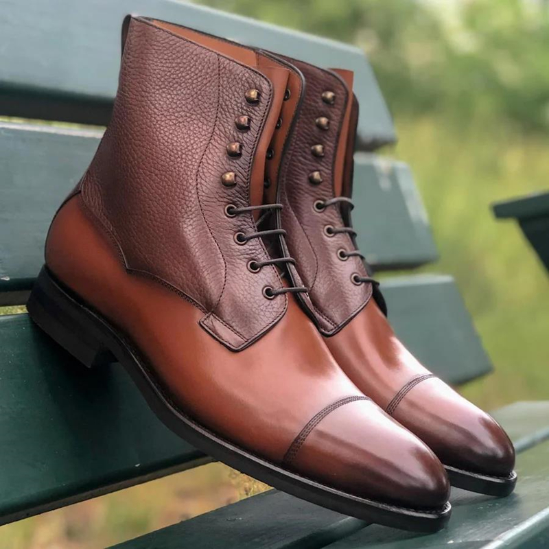 

Ankle Boots for Men Brown Multicolour Vintage Boots Round Toe Lace Up Motorcycle Boots Fress Shipping for Men Boots, A90-1-black