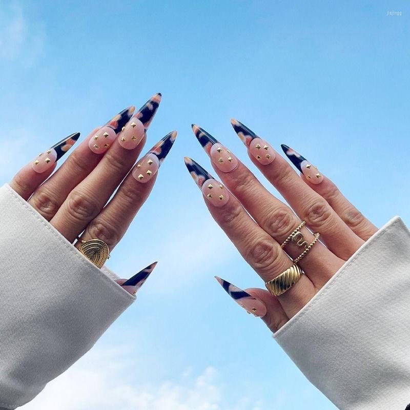 

False Nails 24pcs Manicure Full Cover Press On Tri-color Mix Almond French Fake Long, Cz083