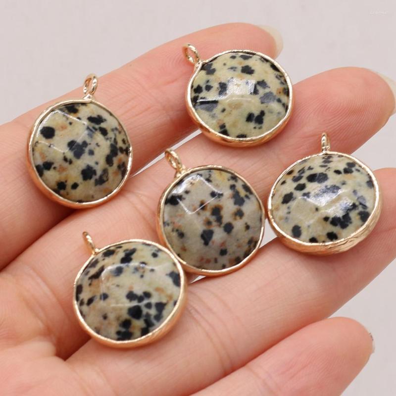 

Pendant Necklaces Natural Damation Jasper Round Gilt Edge Pendants Charms For Necklace Earrings Jewelry Making Women Gift Size 16x20mm