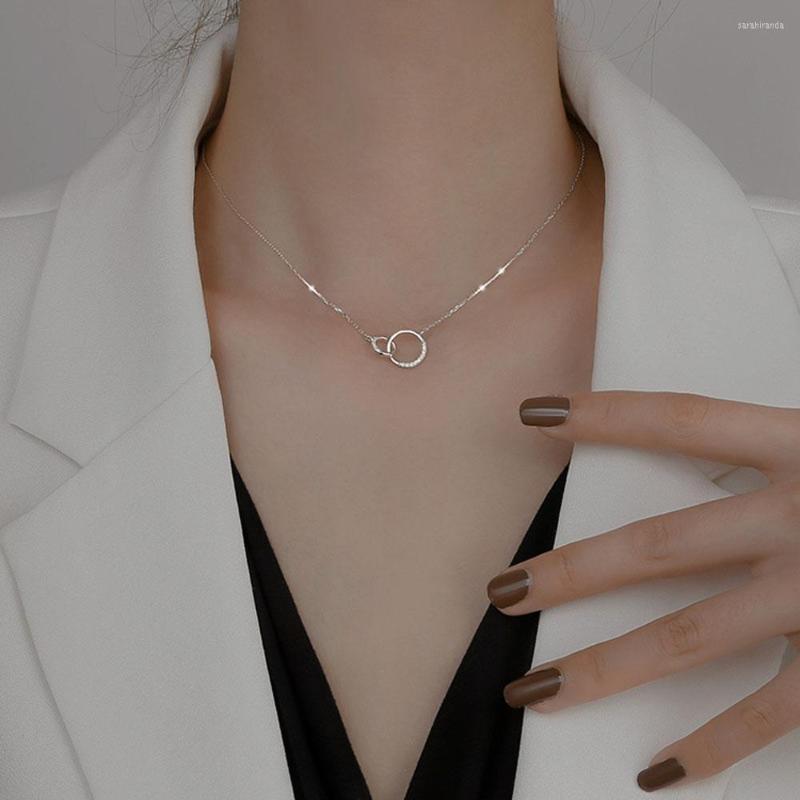 

Pendant Necklaces Trendy Round Double Circle Zirconia Minimalism Women Girl Daily Party Gift Choker Clavicle Chains