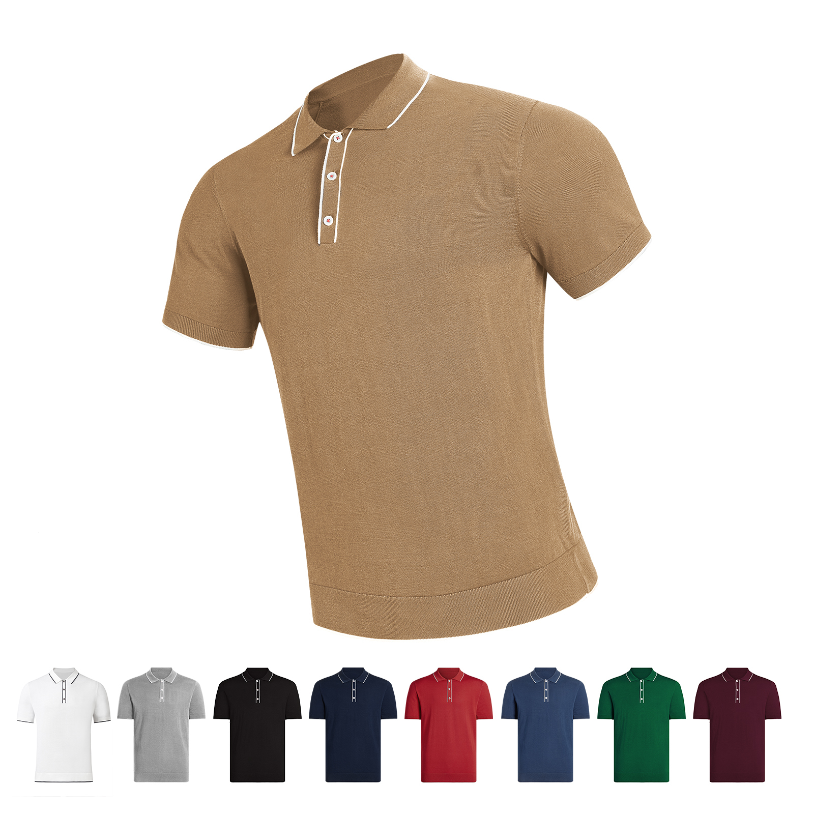 

Men's Polos Men's polo shirts altairega 100% cotton casual party shirts classic knitted striped polo shirt 230316, Khaki