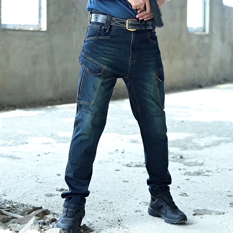 

Men' Jeans Tactical Denim Pants Military Cargo Jeans Men Casual Pants Stretch Multi Pockets Tactical Combat Army Working Clothing 230316, Black