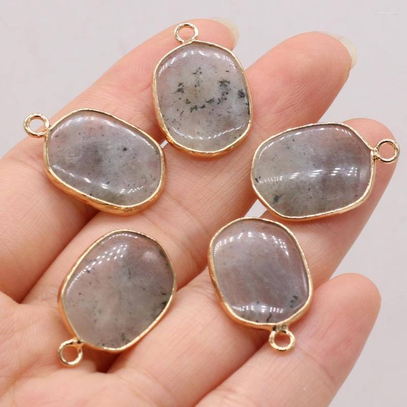 

Pendant Necklaces Natural Flash Labradorite Oval Shape Gilt Edge Pendants Charms For Necklace Earrings Jewelry Making Women Gift Size