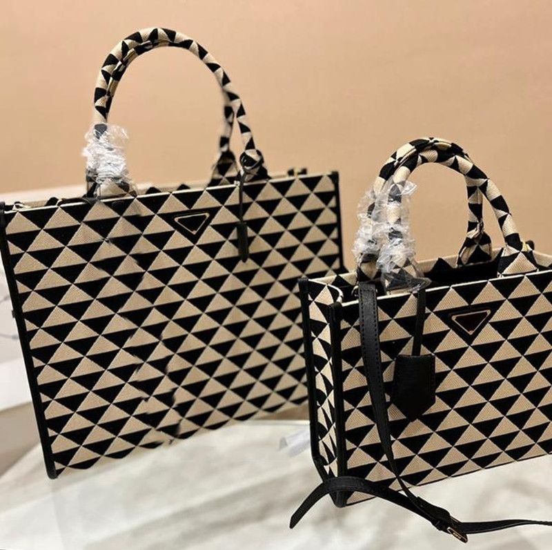 

Jacquard Tote Bag: Designer Triangle Symbol, Large Shoulder & Crossbody Handbag for Women, Black