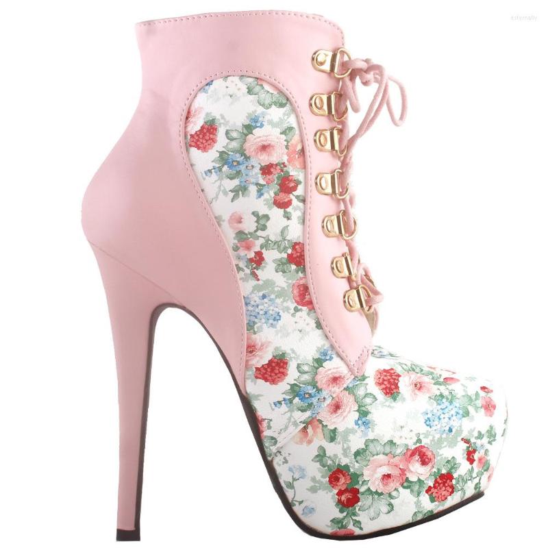 

Dress Shoes LF80831-2 SHOW STORY Black/Pink/Purple Lace Up Stiletto Heel Gothic Ankle Boots, Baby pink