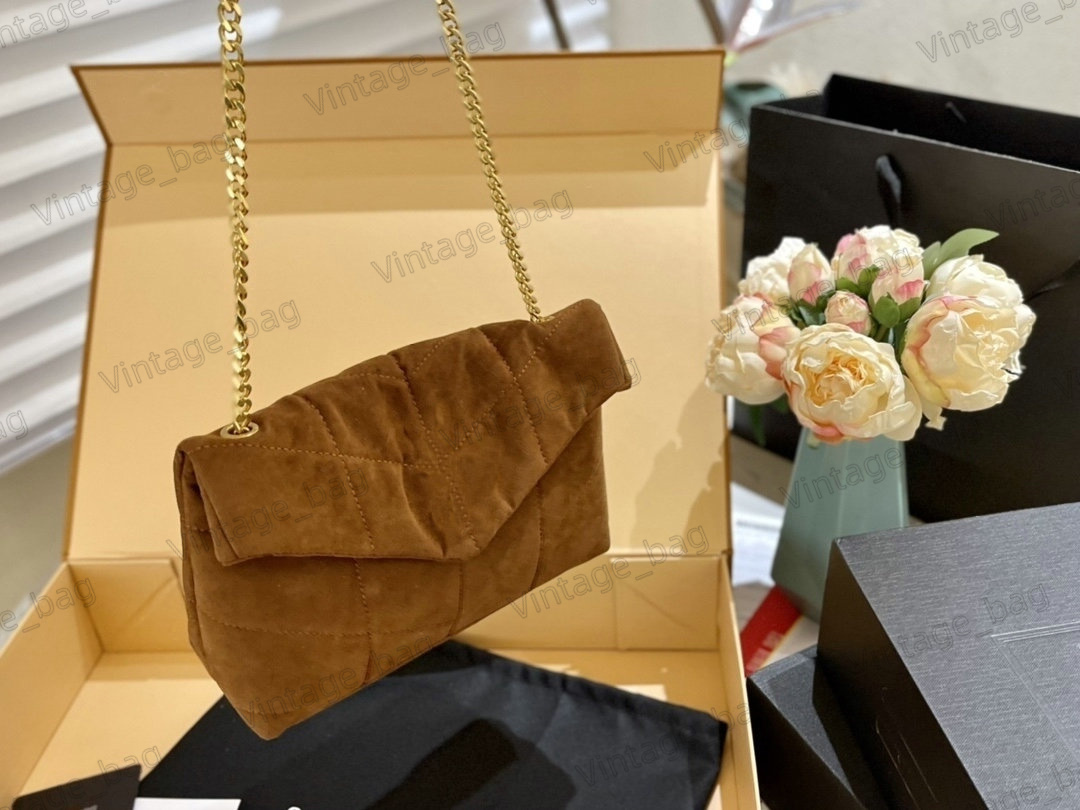 

LouLou Puffer Chain Bag Quilted Suede Small Crossbody Shoulder Bags Handbag Women Letter Thread Stylish Underarm Bag