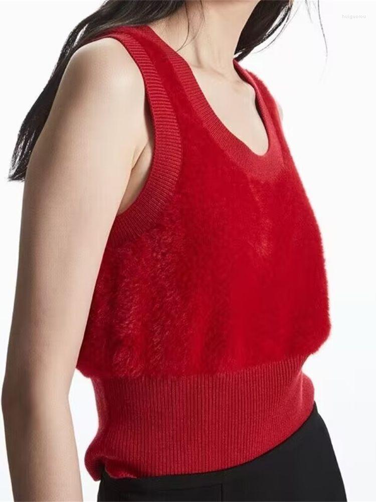 

Women's Tanks Red Women Knit Vest Sleeveless Simple 2023 Spring Casual Female Short Sweater Tops, Top