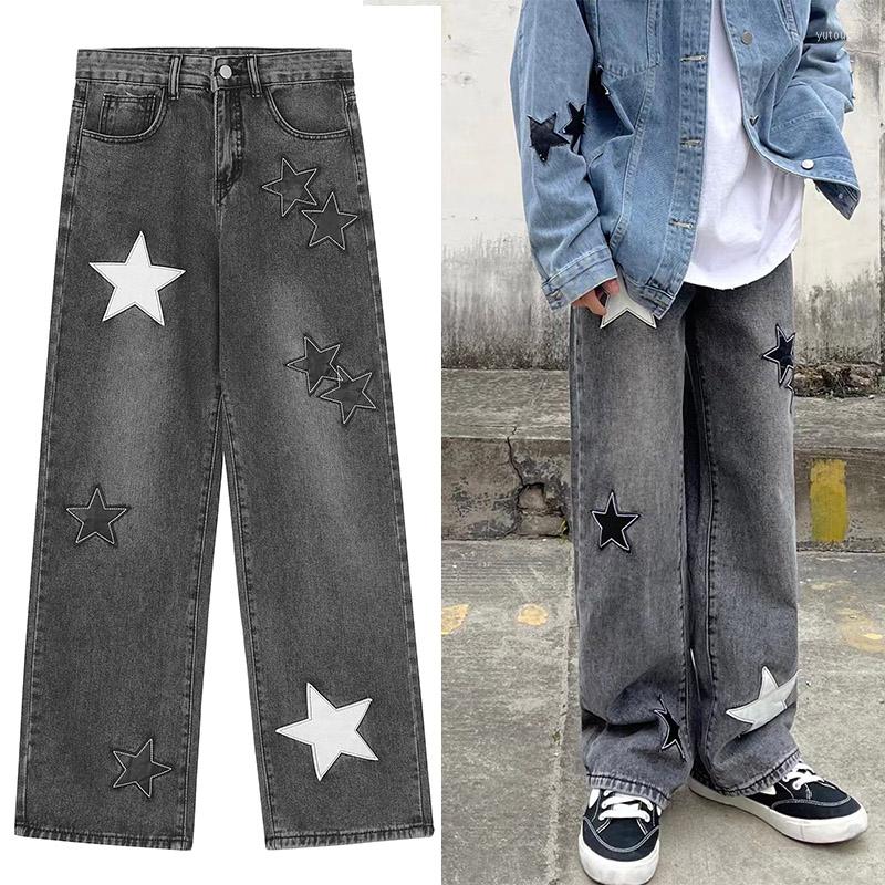 

Men' Jeans Harajuku Retro Star Pattern Black Blue Loose Men' Y2K Street Clothing Goth Punk Oversized Casual Pants Women' Bermuda