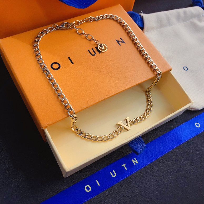 

Fashion Women Designer Necklaces Choker Pendant Chain 18K Gold Plated Stainless Steel Letter Necklaces Jewelry Accessories X219