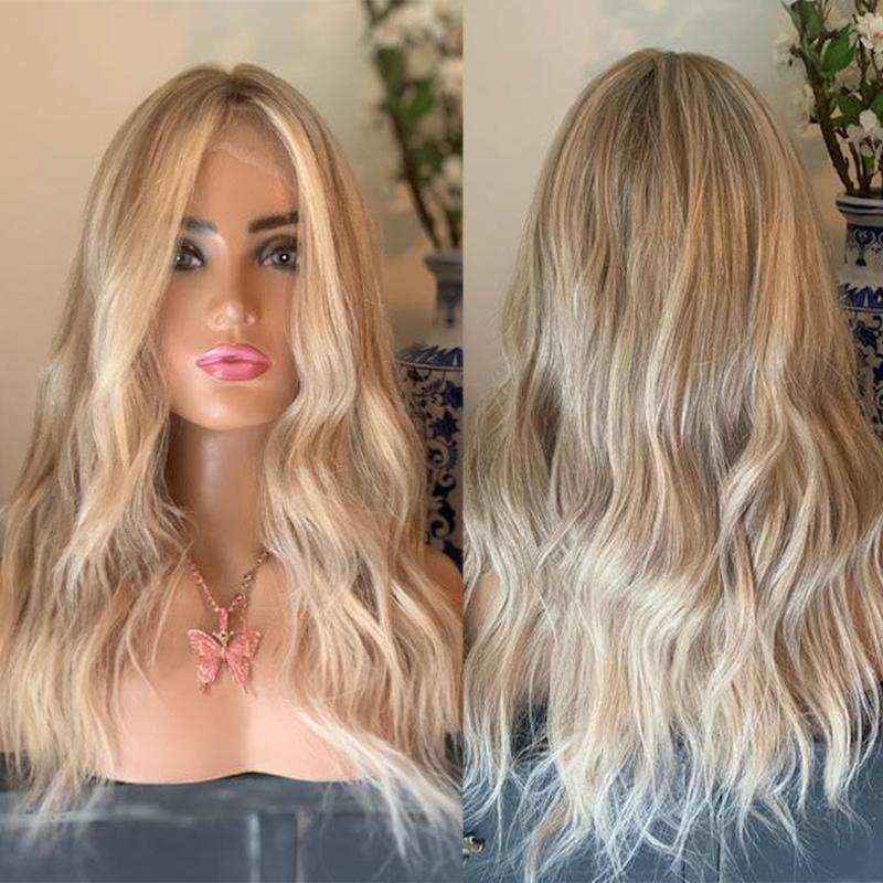 

Lace Wigs Full Human Hair Platinum Blonde Highlights Wig Light Roots 13x6 Front For Women Remy Natural Wave 180%, 13x4 lace front wig