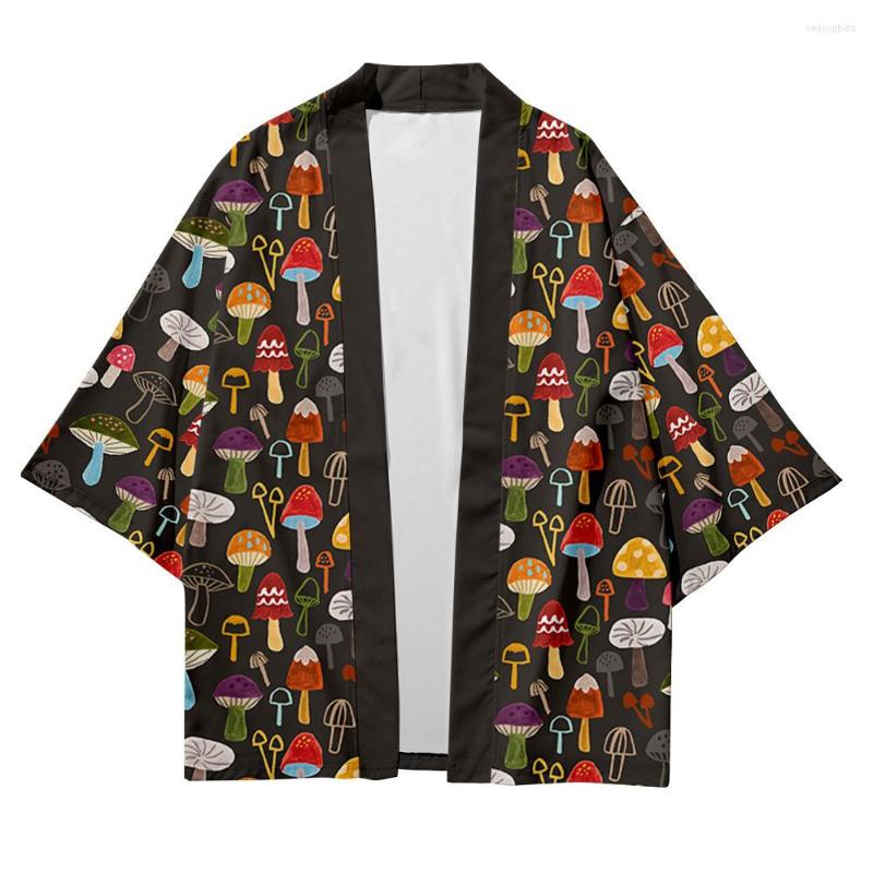 

Ethnic Clothing Mushroom Print Beach Fashion Japanese Kimono 2023 Plus Size 5XL 6XL Robe Cardigan Men Shirts Yukata Haori Women's