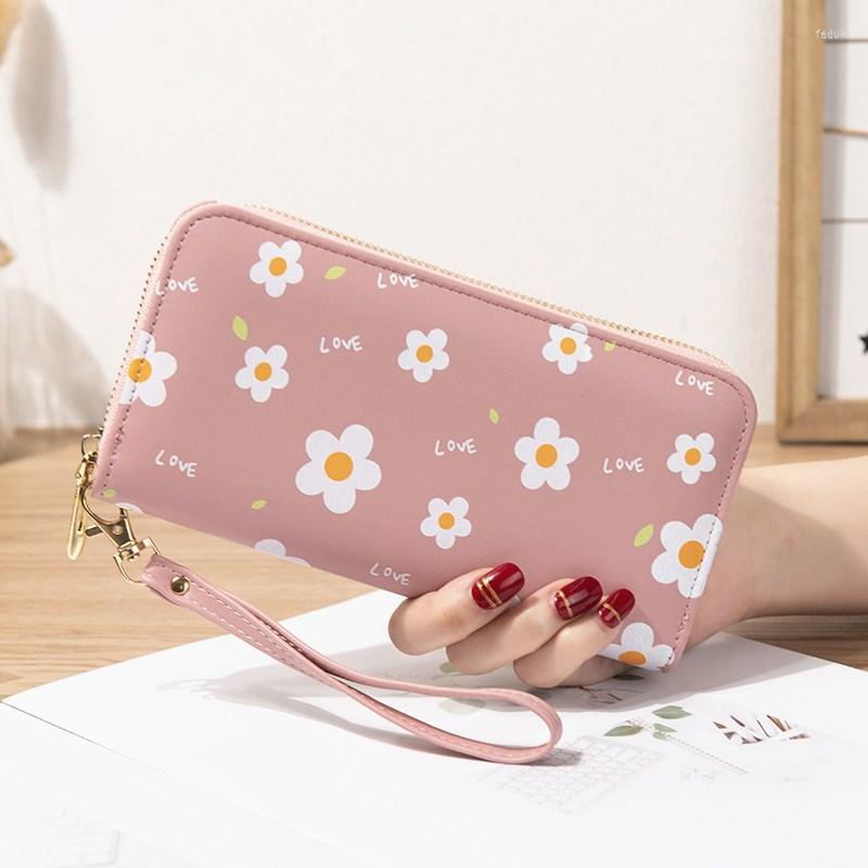 

Wallets Large Capacity Women 2023 Fashion Hand Wallet Long Zipper Soft Small Flower Change Mobile Phone Bag, Blue