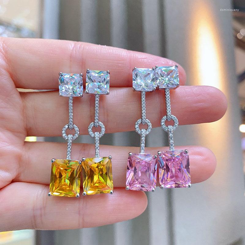 

Dangle Earrings 2023 Fashion Silver Needle Yellow Pink Gemstone Long Micro-set Zircon Simulation Diamond For Women Elegance Jewelry