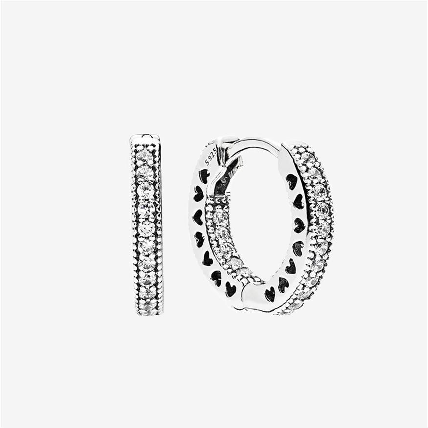

Men Women's Small circle Earring CZ diamond Summer Jewelry for Pandora 925 Sterling Silver Pave Heart Hoop Earrings with Orig277w