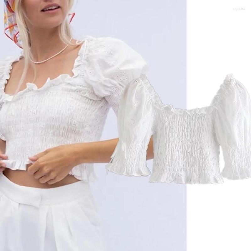 

Women' Blouses Jenny&Dave France Style Summer Casual Blouse Women Indie Folk Retro Sexy Square Collar Lace Shirt High Street Beach, White