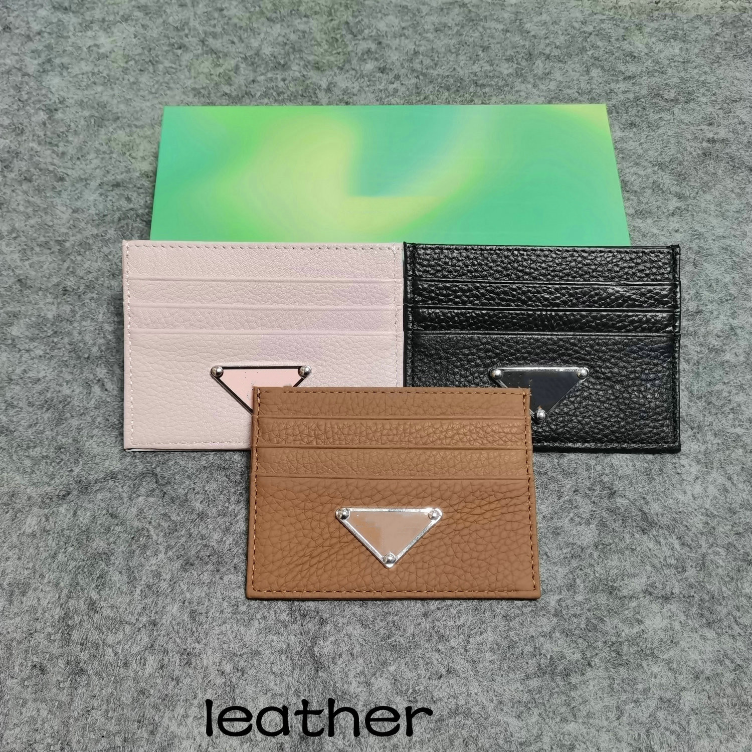 

Card Holders Fashion Womens men Purses Designer purse Double sided Credit Cards Coin Mini Wallets 3 color with box, Pink