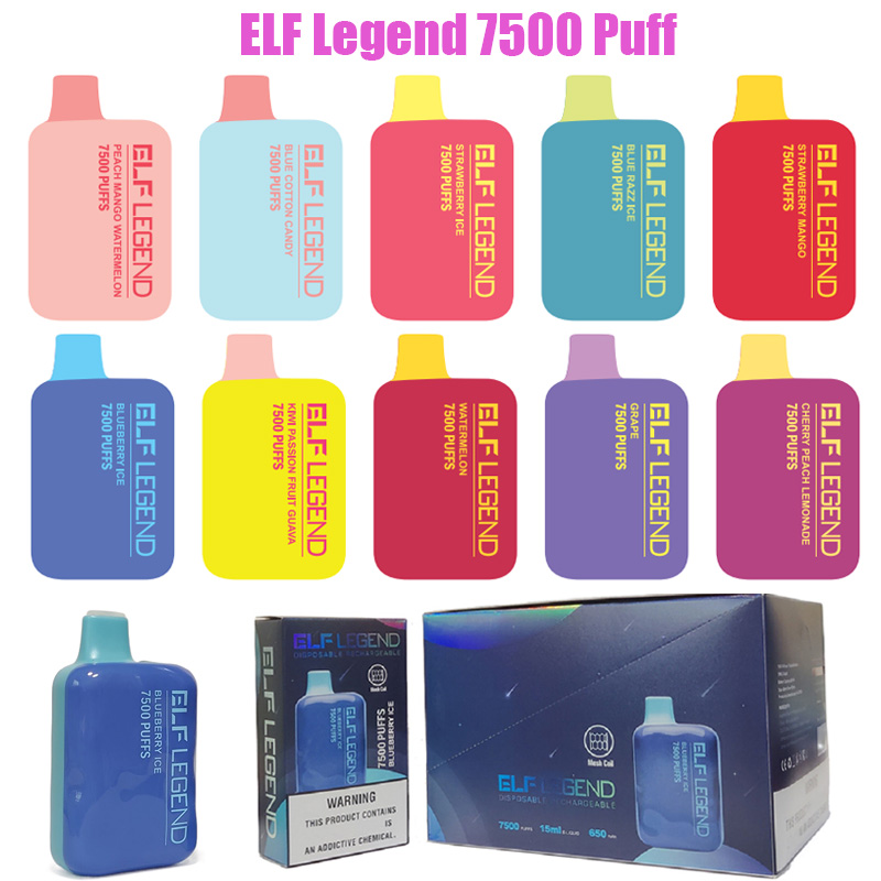 

ELF Legend 7500 Puff Disposable E-cigarettes Vapes Electronic Cigarettes 15ml pods Rechargeable 650mah vape battery Mesh Coil